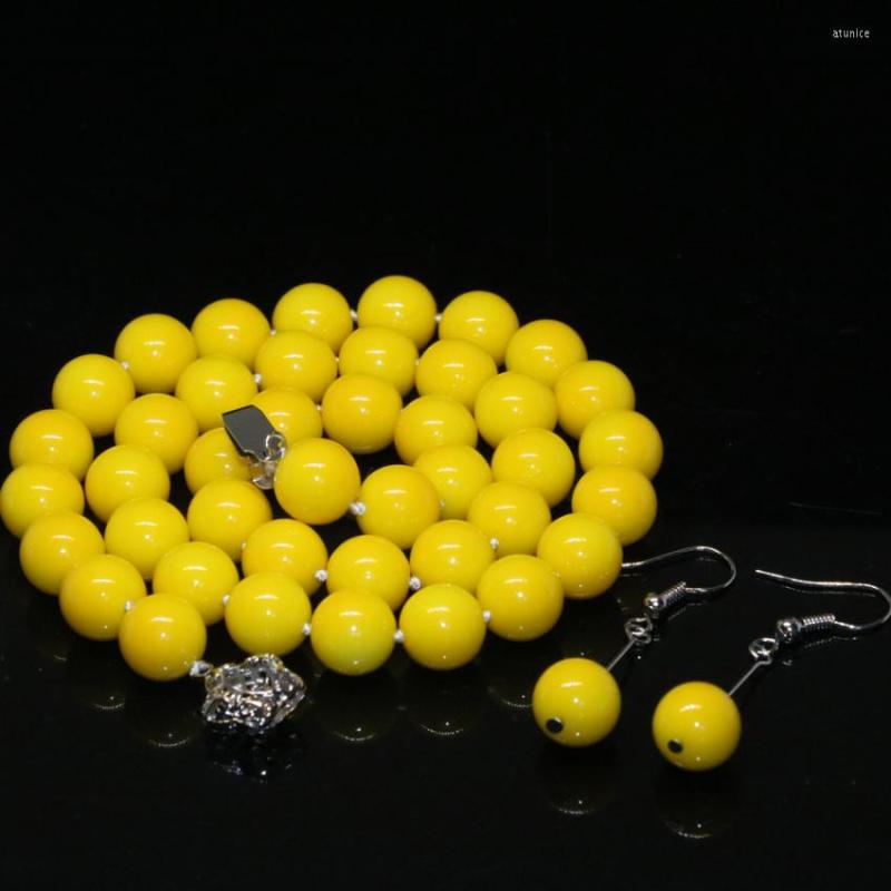 

Necklace Earrings Set Original Design Arrival Special 10mm Yellow Baking Paint Glass Round Beads 18inch B2333, Picture shown