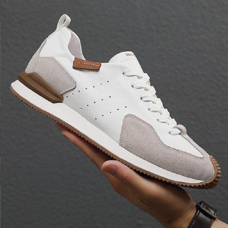 

Casual Men's Shoes Cowhide Fashion Soft-Soled Leather Loafers Youth Shoes Brand Designer Sneakers D2A17, White