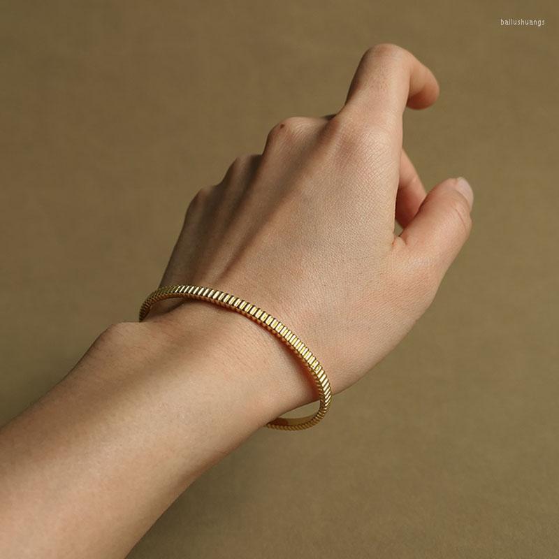 

Bangle Thin Stripe Gear Bangles For Women Stainless Steel Minimalist No Tarnish Waterproof Jewelry Valentines Day Gift
