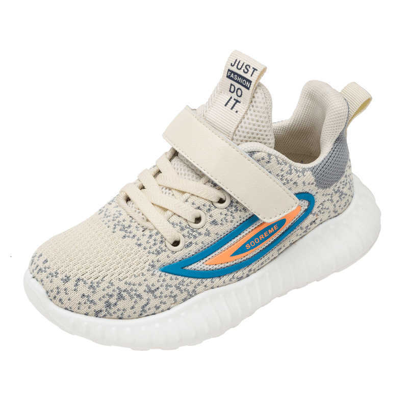 

1 Spring and Autumn New Boys' Sports Shoes Fashion Leisure Girls' Breathable Flying Coconut Shoes Medium and Small White Shoes, 5885 beige