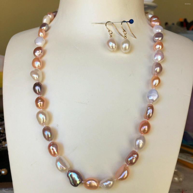 

Necklace Earrings Set Hand Knotted 10-11mm White Pink Purple Baroque Pearl 50cm 1 Pair Earring Fashion Jewelry, Picture shown