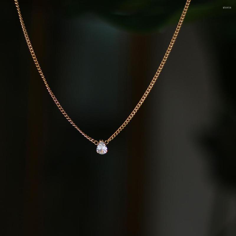 

Pendant Necklaces Fashion Classic Single Water Drop Zircon Necklace Stainless Steel Plated 18K Gold Waterproof Jewelry