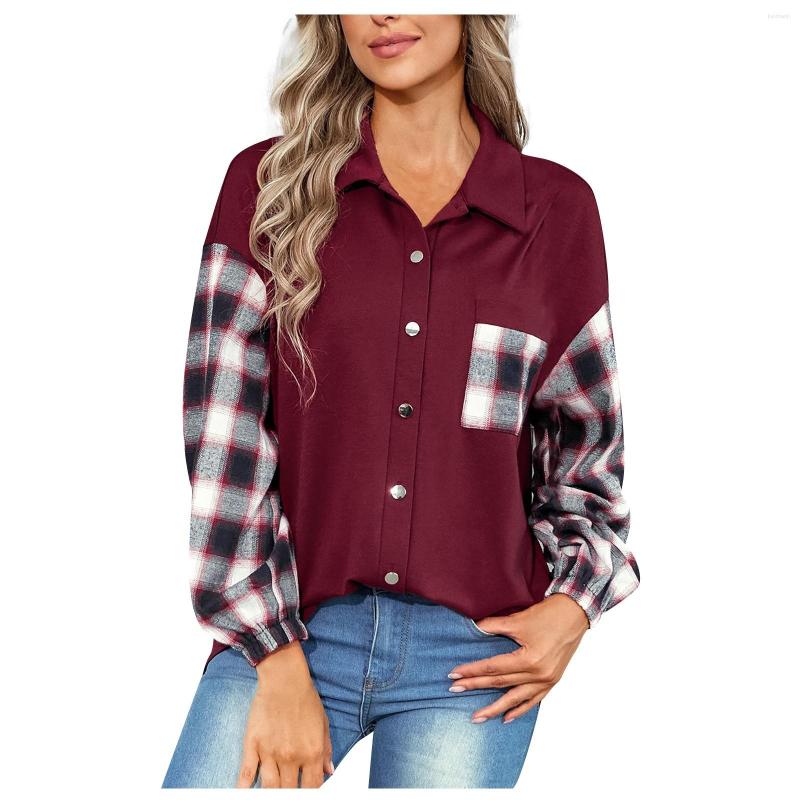 

Women' Blouses For Women Fashion 2023 Shirts Autumn Plaid Patchwork Loose Lapel Shirt Women' Vintage Clothing Ropa Mujer Tops, Black