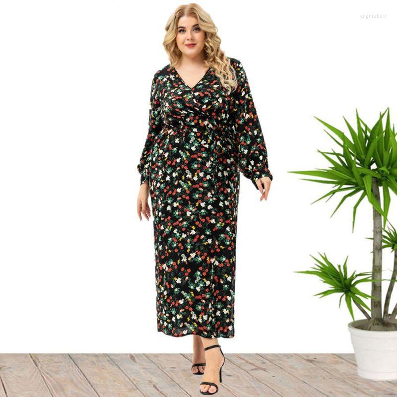 

Plus Size Dresses Long Dress For Women Fall 2023 Elegant V Neck Empire Ruffle Hem Big Split Sleeve Clothes, Black