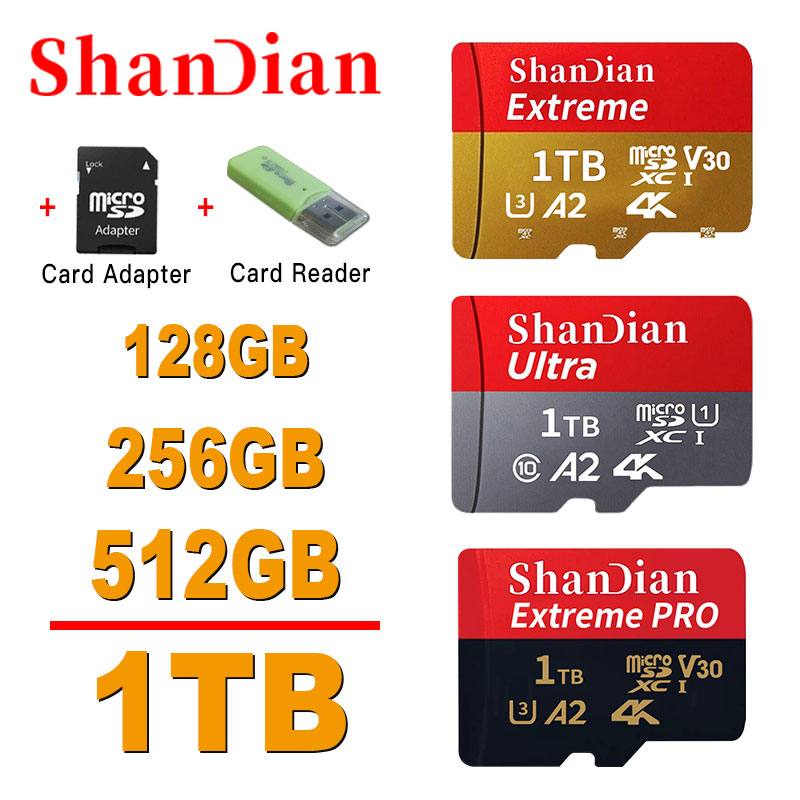 Carte de micro-SD 1 To 512 Go Mini SD CARDE CLASSE10 256 Go Carte mémoire 128 Go TF Carte mémoire Mobile Phone Carte pour l'appareil photo mp3 /