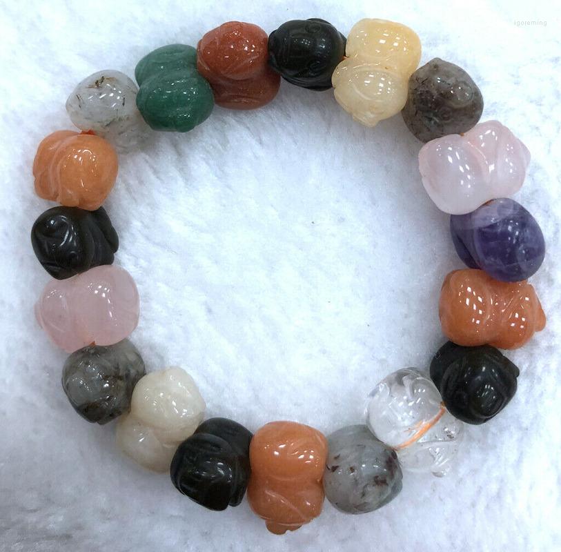 

Strand 10x11x15mm Natural Colorful Multicolor Gems Stretch Carving Pig Bracelet