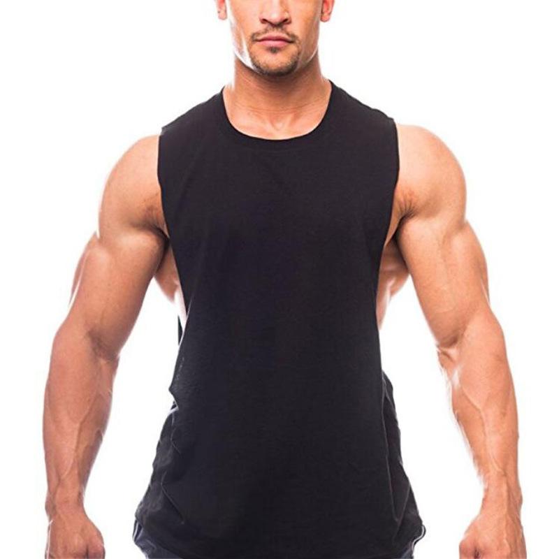 

Men's Tank Tops Summer Cotton Vest Running Fitness Sports Leisure Round Neck Sleeveless T-shirt Men VestsMen's, White