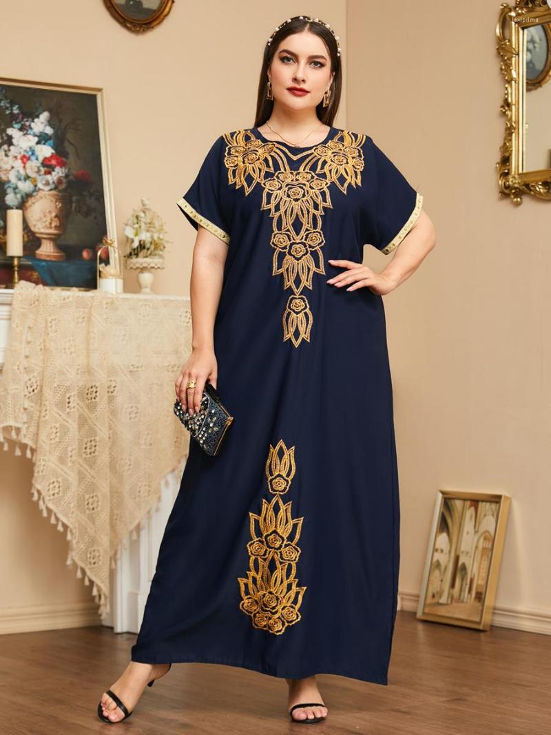 

Ethnic Clothing Arrivals Plus Size Women's Dubai Islamic Elegant Temperament Embroidered Short-Sleeved Dress Middle East Muslim Long