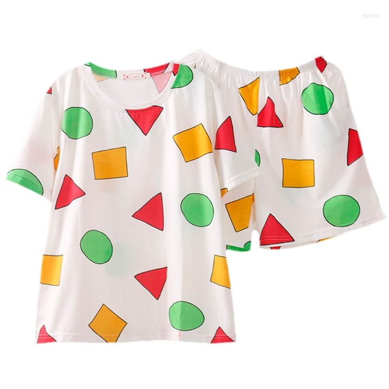 

Women's Sleepwear C6UD Women 2pcs Geometry Print Pajamas Set Short Sleeve O-Neck Pullover, White geometry