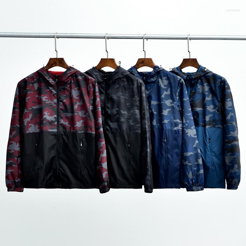 

Men's Jackets Men's Oversized Windproof Jacket Hooded Military Camouflage Patchwork Zipper Chic Built-In Pocket Outdoor Male Thin Coats, 99017 blue
