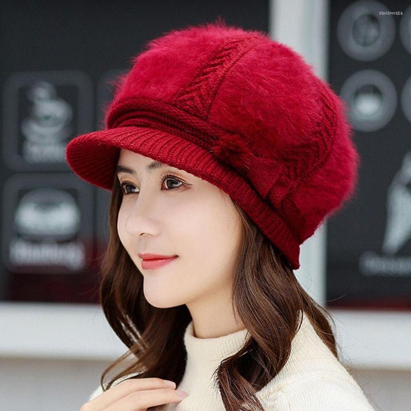 

Berets Female Women Winter Warm Thick Knitted Hats Skullies Beanies Hat Ball Cap, Black