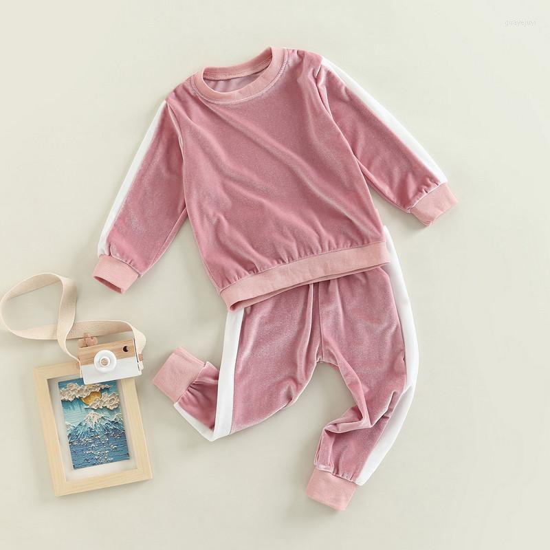 

Clothing Sets 2-Piece Baby Girl Clothes Pant Suits Fall Winter Outfits Velvet Patchwork Crew-Neck Long Sleeve Sweatshirt Casual Pants Set