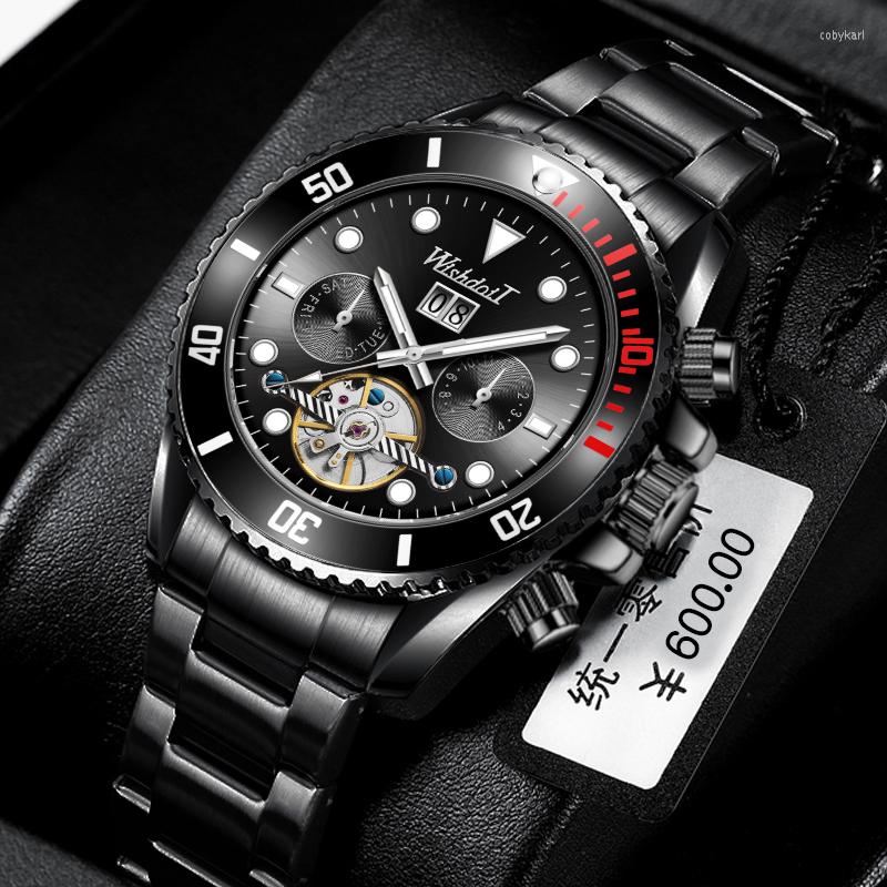 

Wristwatches WISHDOIT Design Men's Watch Automatic Black Stainless Steel Waterproof Business Sports Mechanical, Green