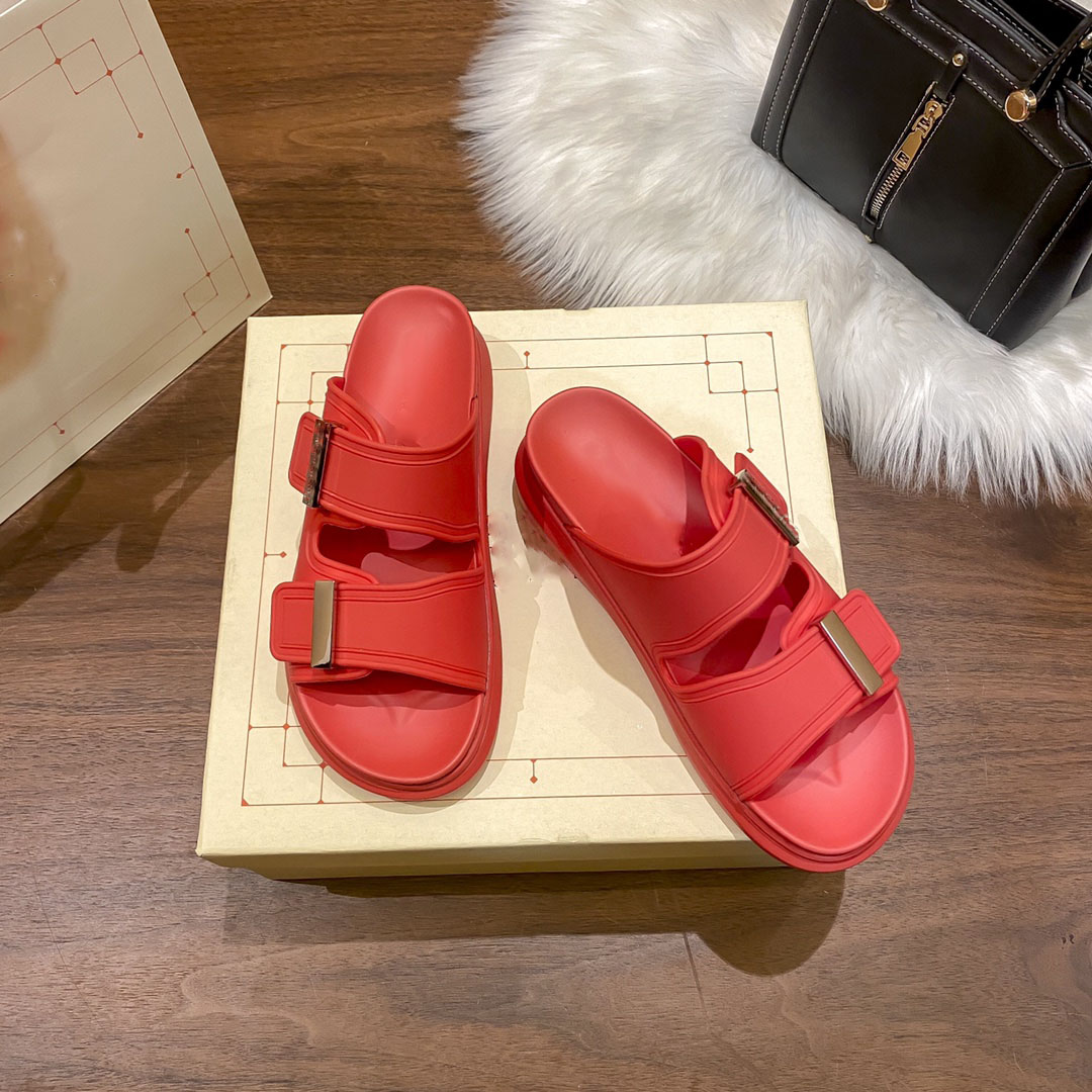 

2023 Fashion Slippers Designer Classic Jelly Sandals Ladies Flat Flip Flop Rubber Men Metal Buckle Beach Shoes Outdoor High Heels Soft Sole 35-41, Blue