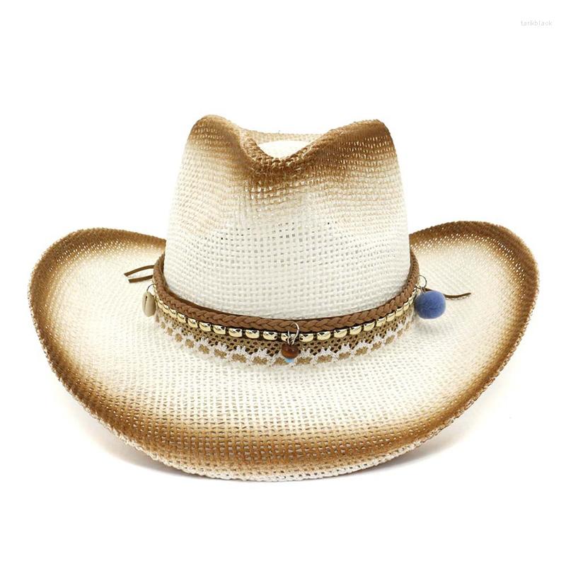 

Berets 2023 Summer Western Cowboy Hats Brown Spray Painted Paper Straw Jazz Hat Unisex Wide Brim Sunshade Cap Sunhat For Men Women, White