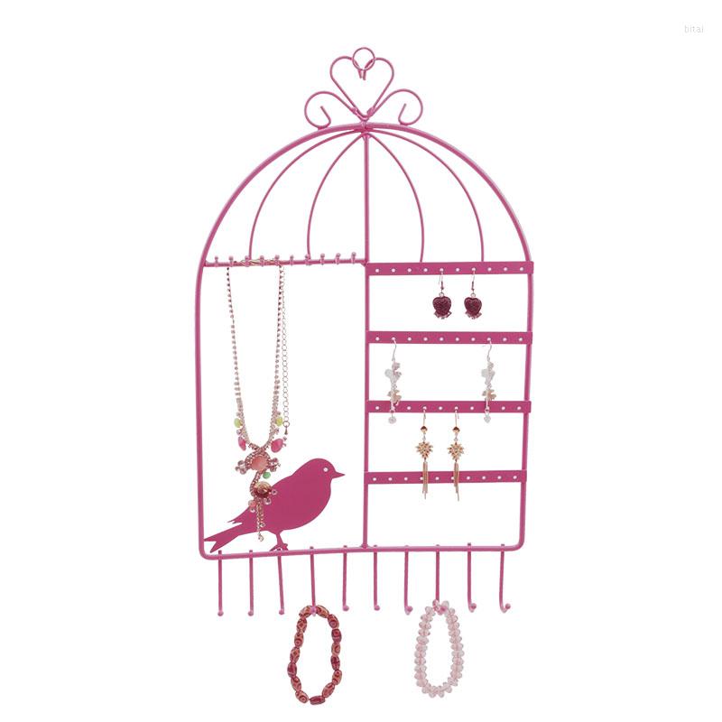 

Jewelry Pouches TONVIC White/Black/Pink Birdcage Shape Wall Mount Organizer Hanging Earring Holder Necklace Display Stand Rack 44.5cm H