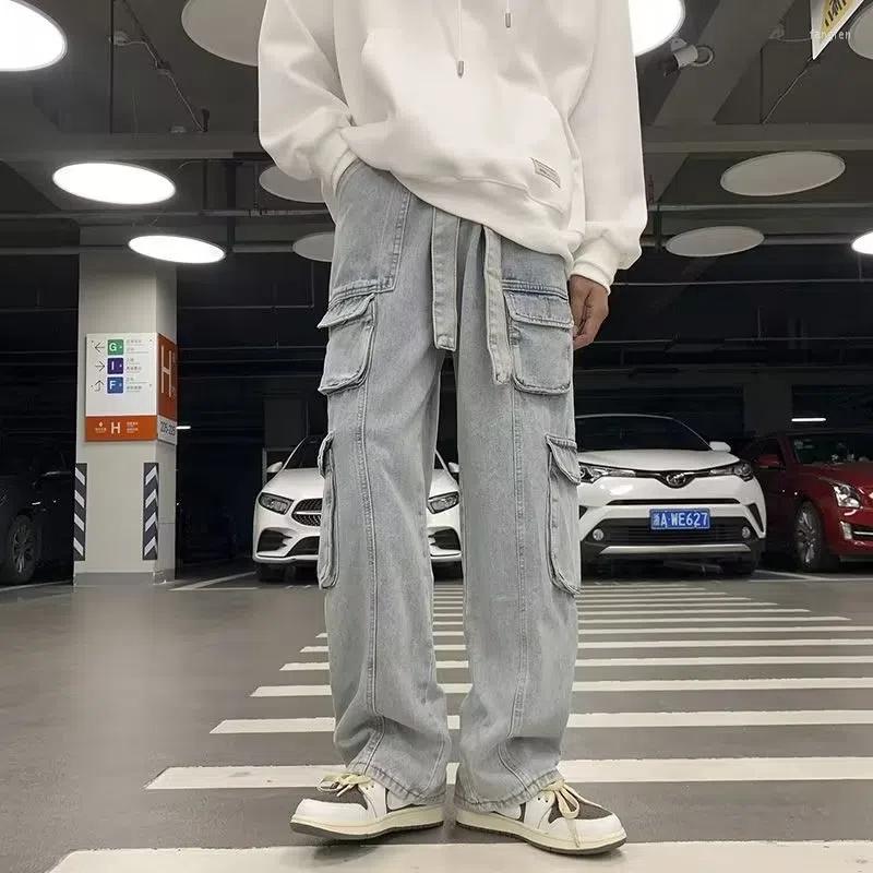 

Men' Jeans Korean Streetwear Hip Hop Harajuku Oversize Baggy Cargo Trousers Male Denim Pants Black Wide Leg Men