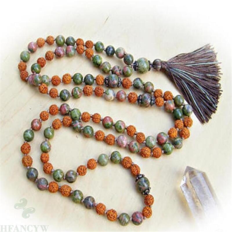 

Chains 8mm Rudraksha Red Jasper Gemstone 108 Beads Mala Necklace Natural Unisex Cuff Sutra Fancy Yoga MONKChains