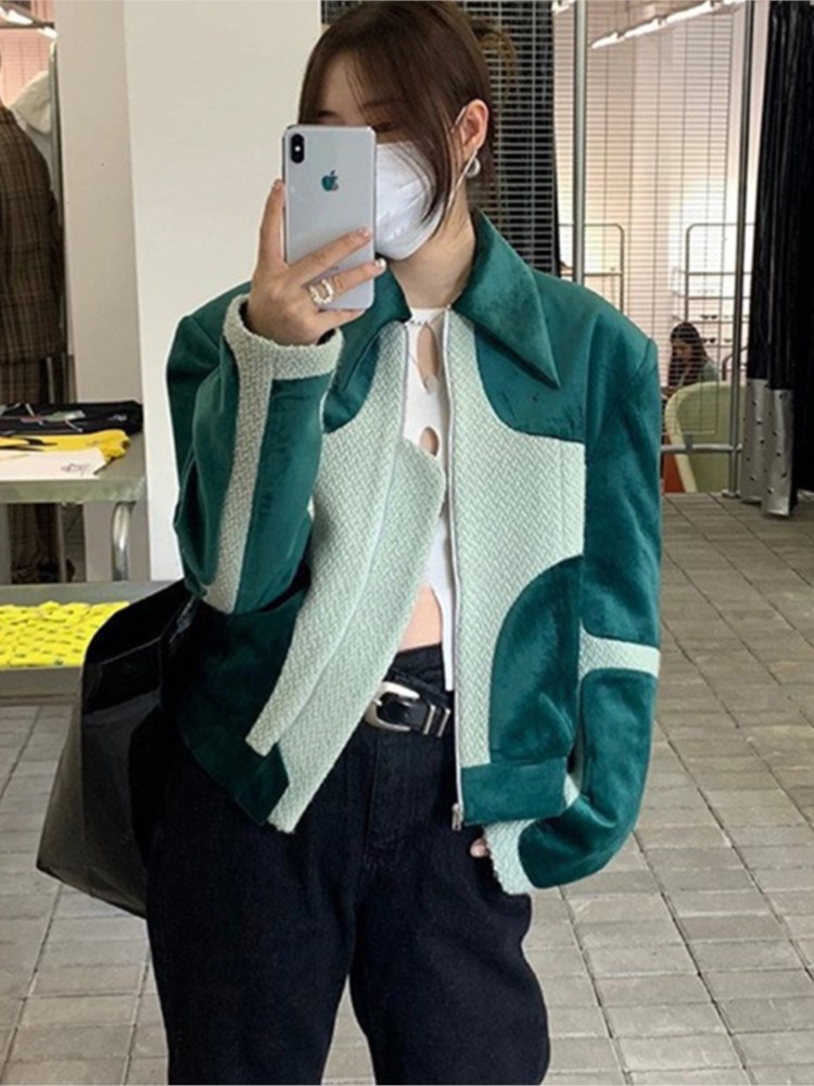 

Women' Jackets Heydress Korean Ins Women Fashion 2023 Temperament Autumn Zipper Patchwork Long Sleeve Green CoatsWomen, Picture color