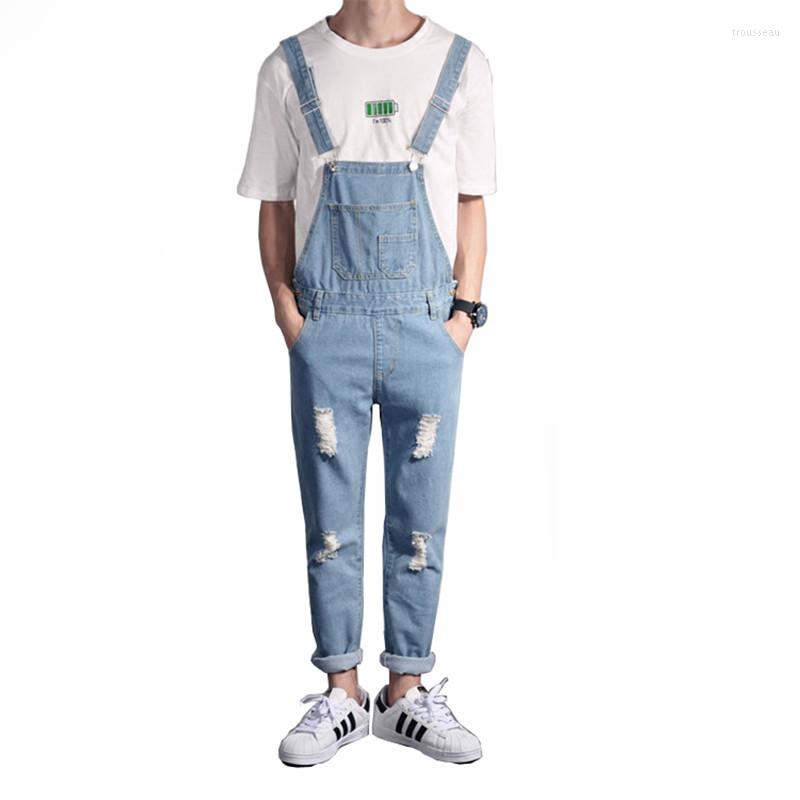 

Men' Pants Japanese Spring And Autumn Men' Overalls Trendy Fashion Korean Foot Suspenders Slim One-piece Denim Trousers, Sky blue