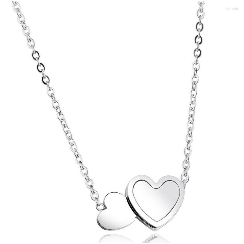 

Pendant Necklaces Women Stainless Steel Rose Gold Color Necklace Simple Romance Double Heart Choker Femme Gift