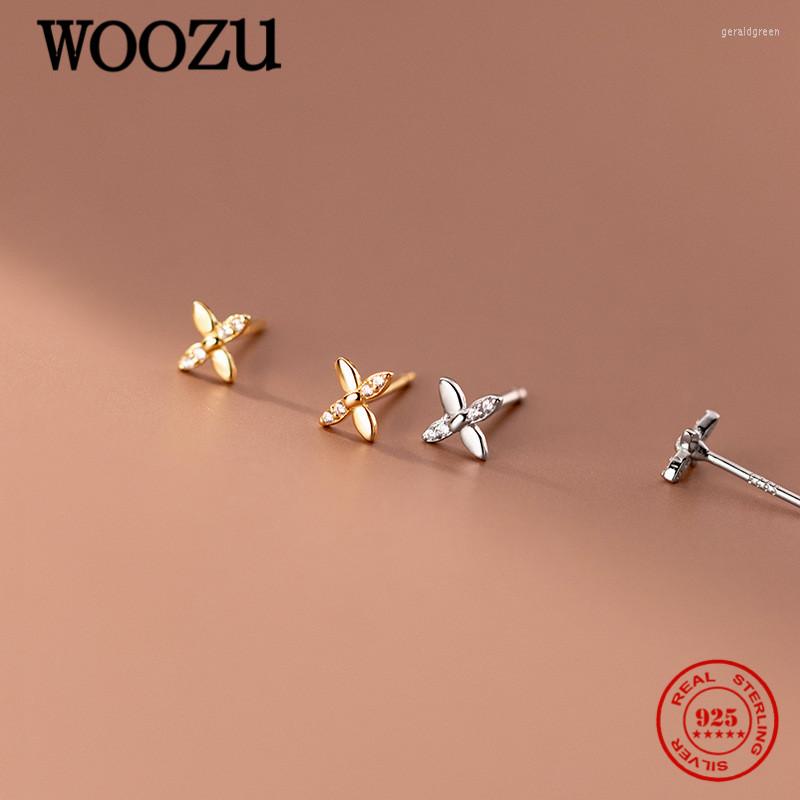

Stud Earrings WOOZU Real 925 Sterling Silver Mini Flower Cross Zircon Small For Women Party Student Classic Jewelry Gift Accessories