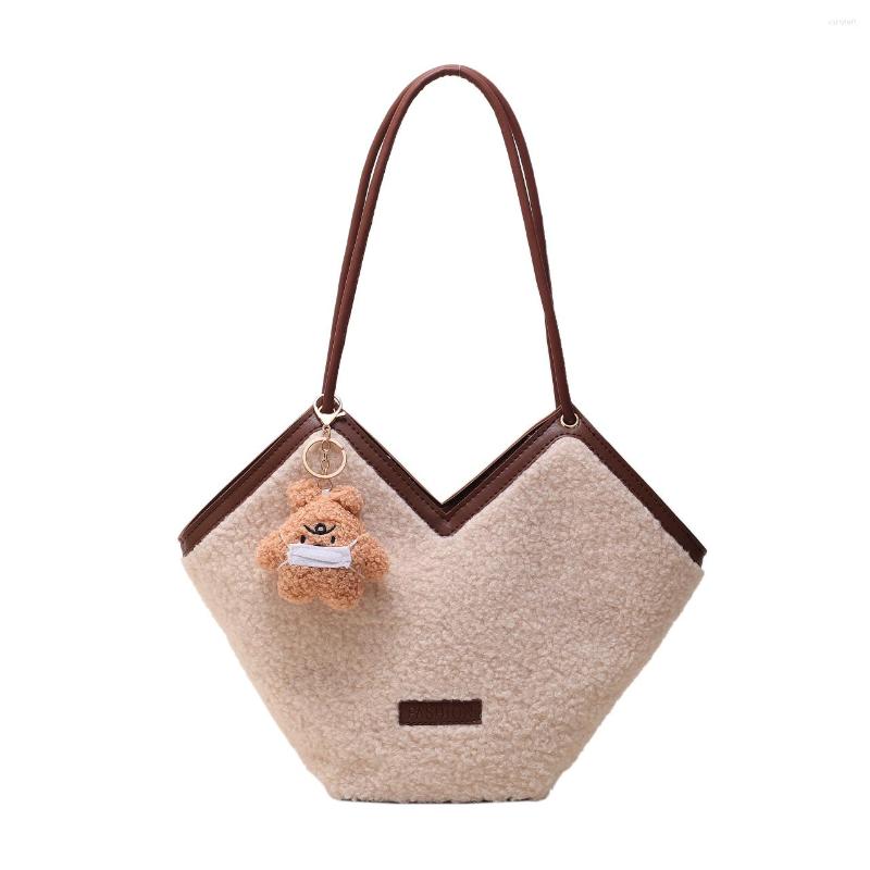 

Evening Bags Wholesale Lambs Wool Single Shoulder Bag Lady Purse Women Handbags, Beige