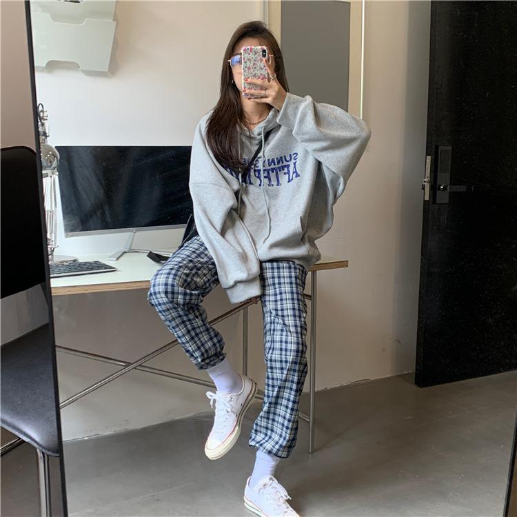 

Women's Hoodies & Sweatshirts Thin Loose Letter Sweater Hooded Student Kio, Gray