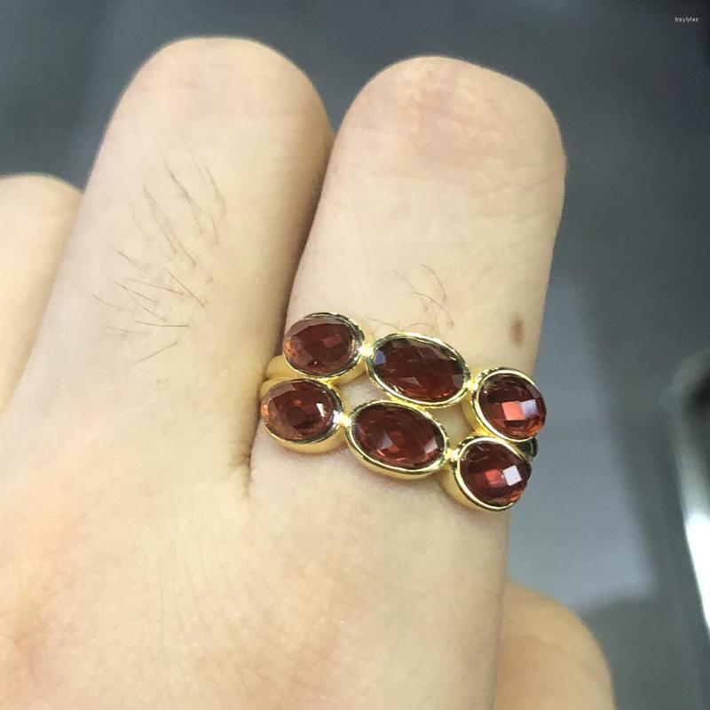 

Cluster Rings 2.5 Micron 14K Yellow Gold Plated 925 Sterling Silver Rose Cut Natural Garnet Ring Engagement Wedding Women