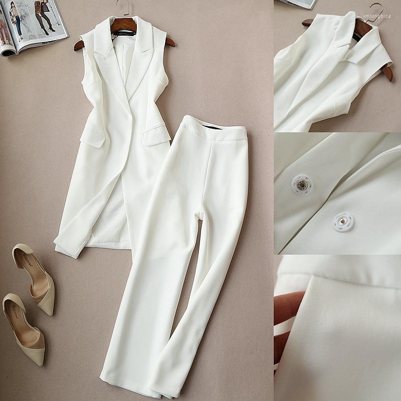 

Women' Tracksuits High Quality Spring And Autumn Suit Jacket Two-piece Vest Wide Leg Pants Nine Slim White