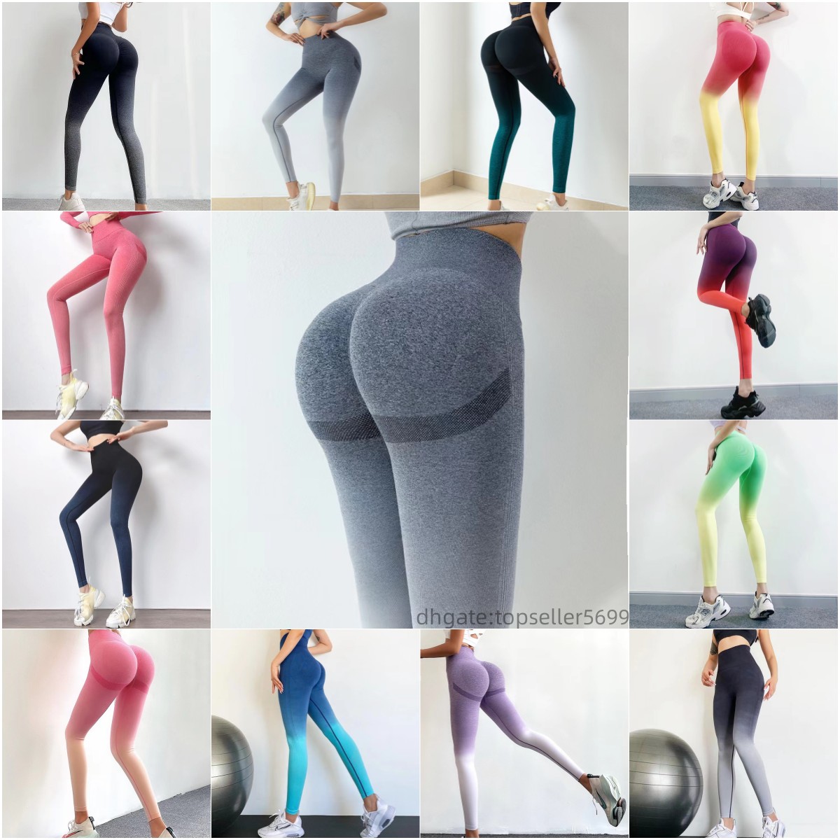 

Fashion Women Active Pants Gradient color fitness pants Women's high waist and hip lifting exercise peach hip pants Tight elastic yoga pants Quick Dry Yoga Pants