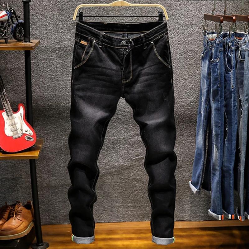 

Men's Jeans 2023 Skinny Slim-fitting High-quality Stretch Pencil Pants Blue Khaki Gray Men Fashion Casual, Black