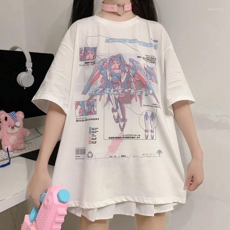 

Women' T Shirts Japanese Two-Dimensional Vintage Short-Sleeved T-Shirt Women Loose Fake Two Shoulders Ins Harajuku Style Salt Top, White