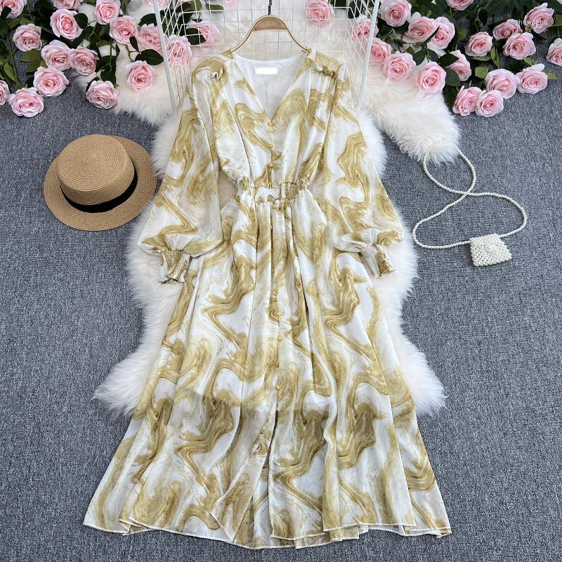 

Casual Dresses Print Woman Dress Long Sleeve Female Vestido European Style, Purple