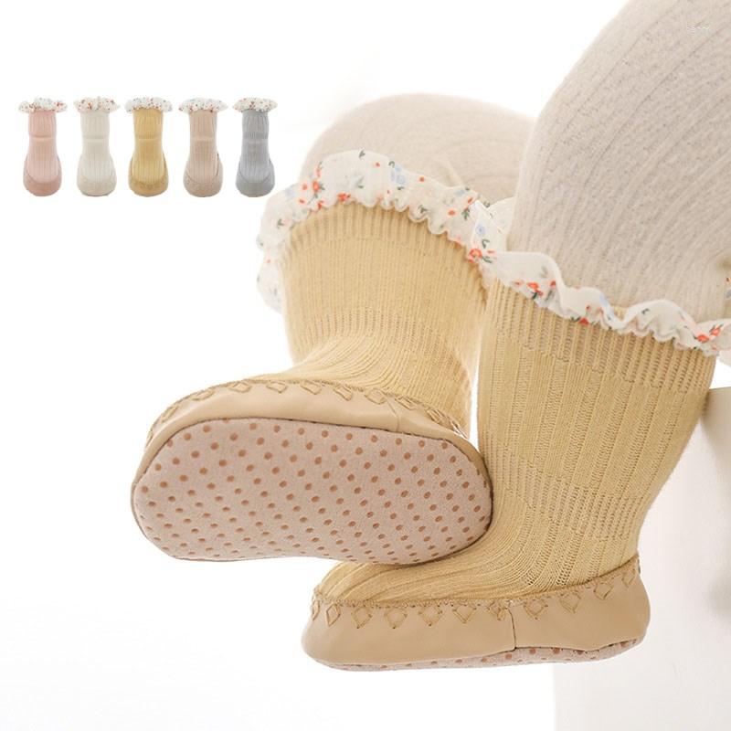 

First Walkers Baby Shoes Lace 2023 Spring Autumn Born Girls Rubber Sole Anti-slip Infant Toddler Indoor Floor Socks, Blue