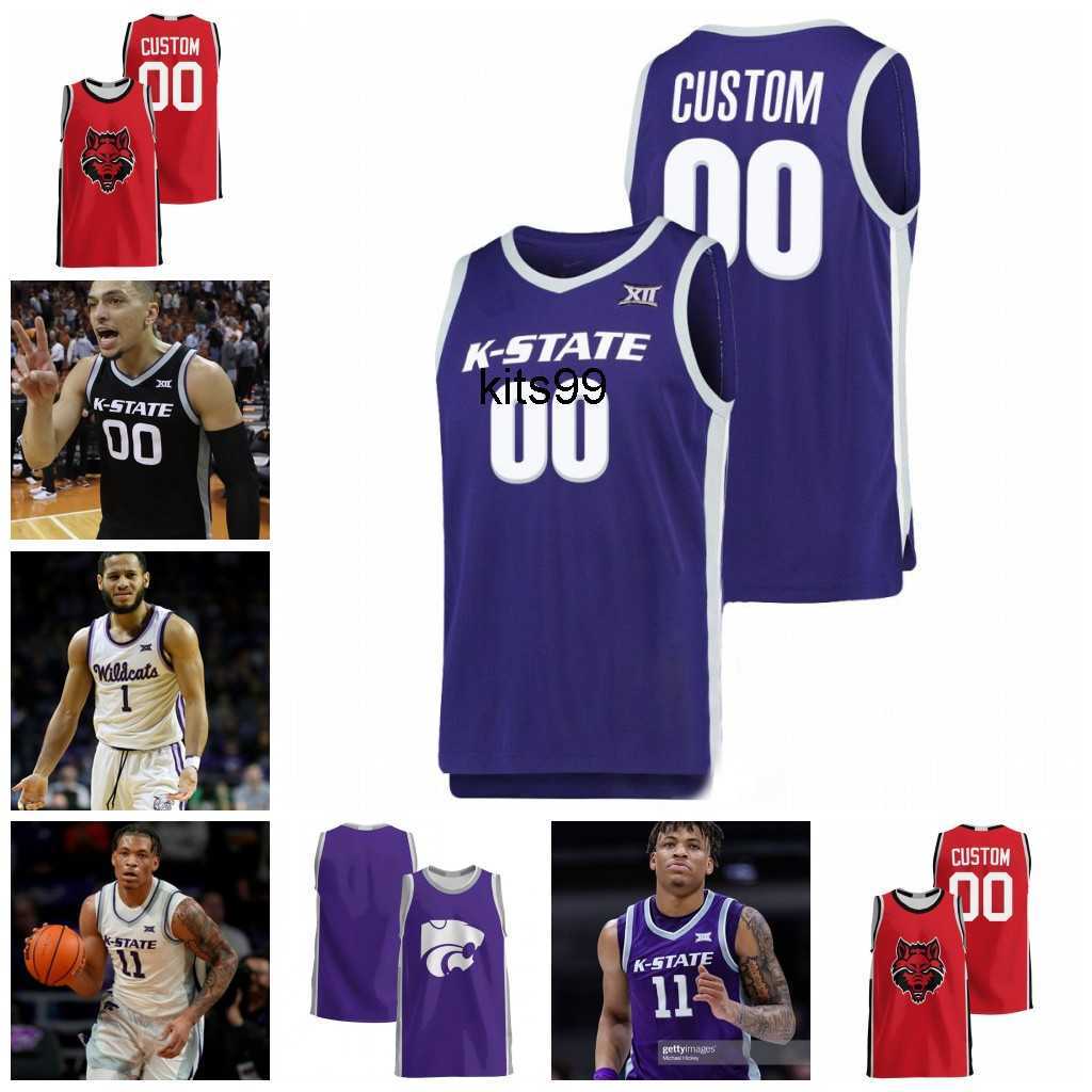 

Custom NCAA Kansas State Wildcats Basketball Jersey Keyontae Johnson Markquis Nowell David N'Guessan Tykei Greene Cam Carter Anthony Thomas, White ii