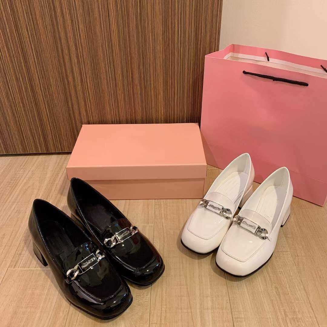 

Shoes 2023 new style Mujia high version square head chain leather thick heel high heel fashion comfortable single shoe women, Black