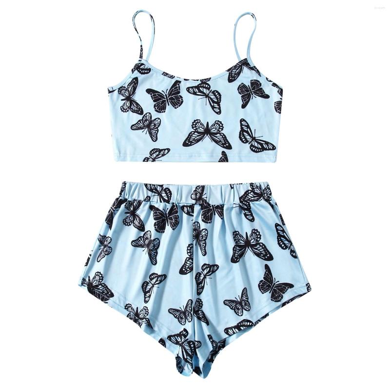 

Women' Sleepwear Sexy Butterfly Print Lingerie Women Lace V Neck Pajamas Set Sleeveless Nightwear Spaghetti Strap Vest Short Pants Sleeping, Picture shown