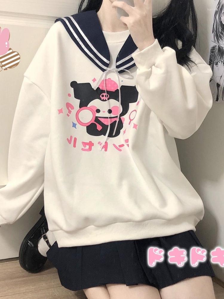 

Women' Hoodies HOUZHOU Kawaii Cartoon Print Sweatshirt Women Japanese Preppy Style Loose Casual Long Sleeve Tops Sweet Cute Aesthetic, White