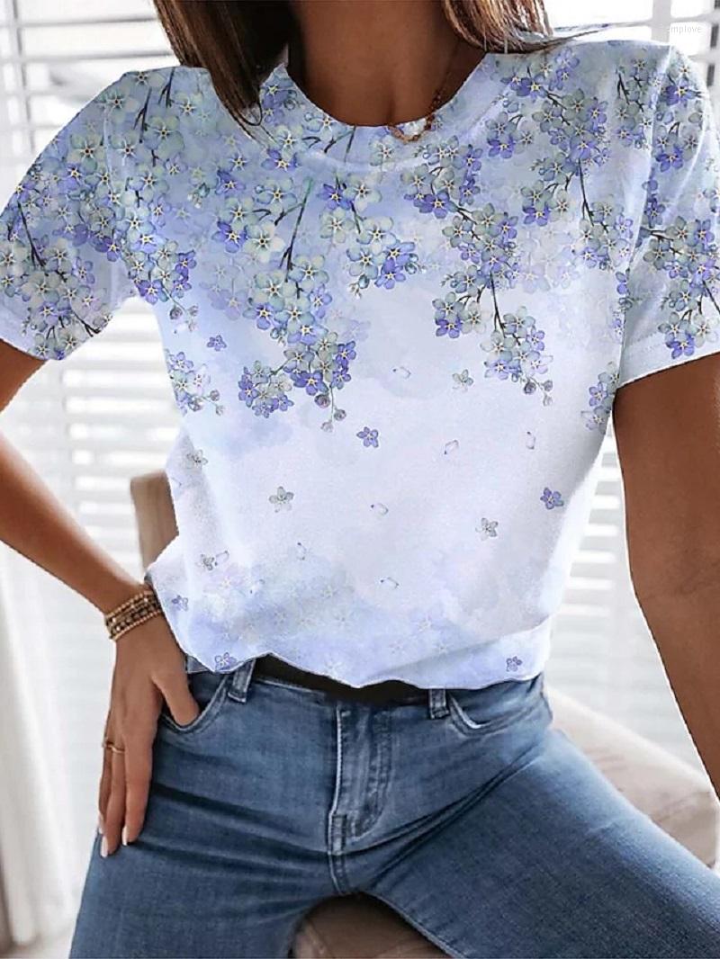 

Women's T Shirts 3D Floral Print Short Sleeve Shirt Ladies Summer Fashion Loose Round Neck Soft Women, Hui-lm1