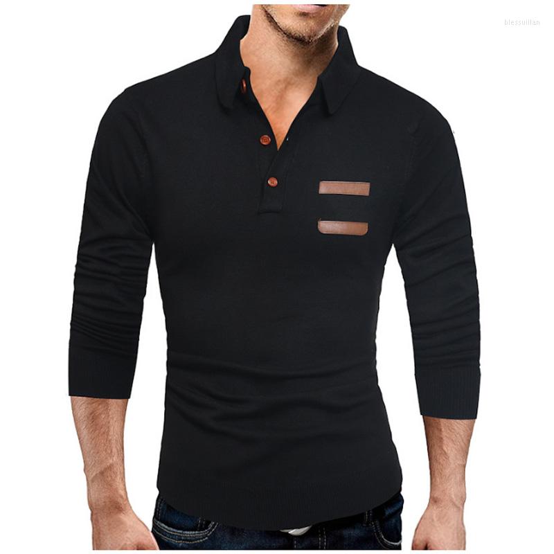 

Men's Polos Mens Shirt Brands 2023 Male Long Sleeve Fashion Casual Slim Solid Stitching S Men Large Size 3XL, Black