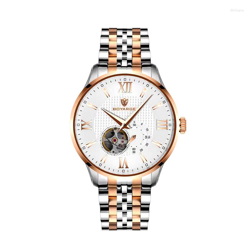 

Wristwatches BOYARGE Japan Automatic Mechanical Watches Men Waterproof Stainless Steel Skeleton Watch Date Luxury Dress Wristwatch Clock, Silver