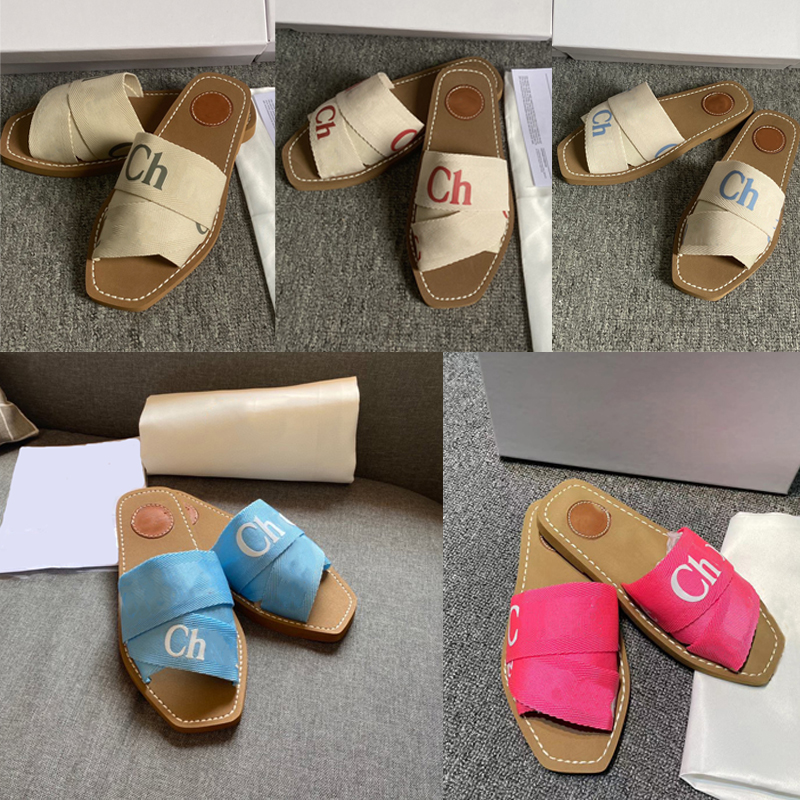 

Summer Slippers Designer Woody Sliders Sandal Flat Mules Slides Fashion Letter Canvas Lace Embroidery Beach Slippers Casual Shoes, 11#