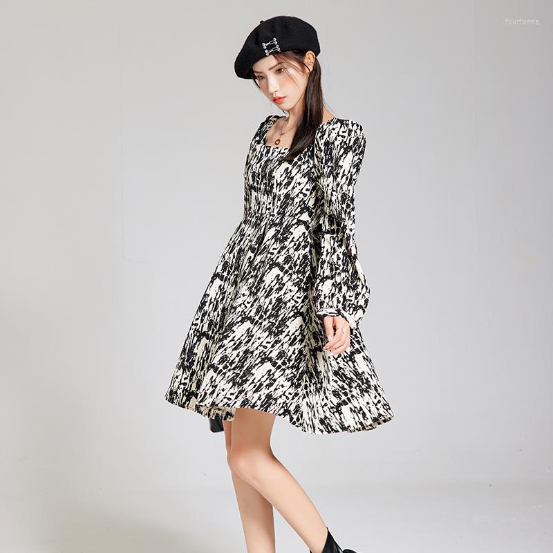 

Casual Dresses Chiffon Women's Dress Party Girl Long Sleeve Summer Printing Loose Retro A-LINE Female Clothing Movafag, Photo color