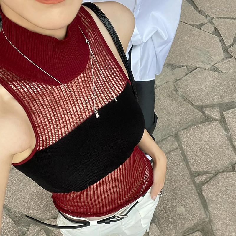 

Women' Tanks 2023 Summer Women' Cutout Sexy Sleeveless Colorblock Gothic Knit Y2k Unique Tank Top, Hei