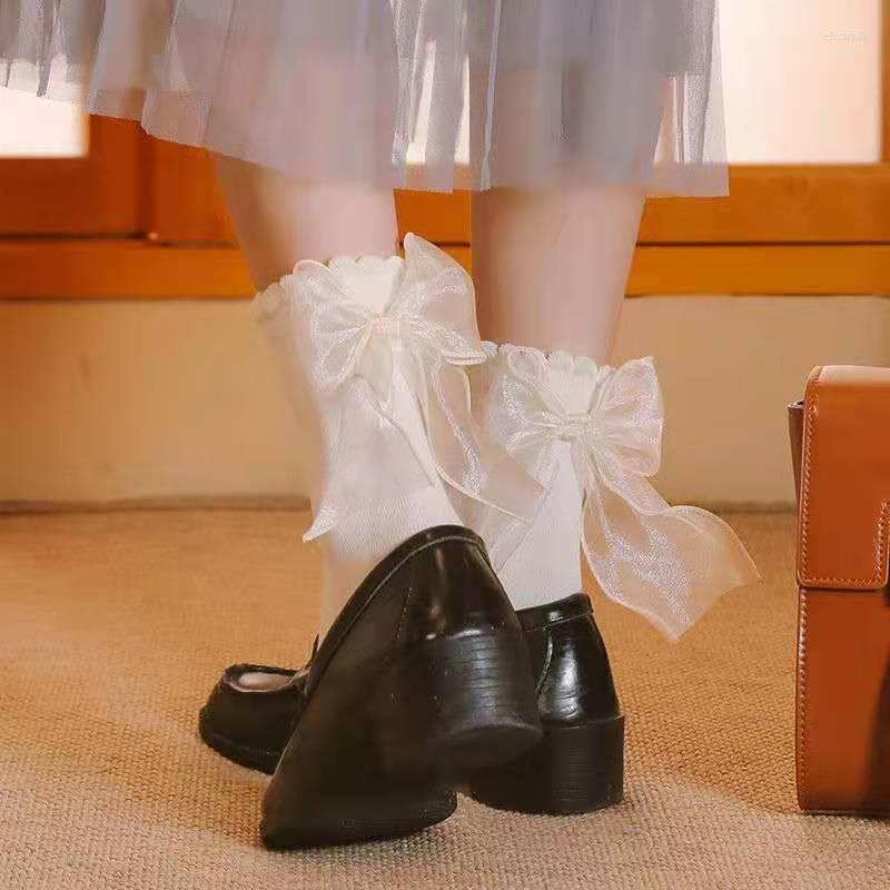 

Women Socks 1 Pair Fashion Vintage Black White Lolita Princess Harajuku Ruffle Cosplay Bowknot Sock Casual Cotton Students Soxs