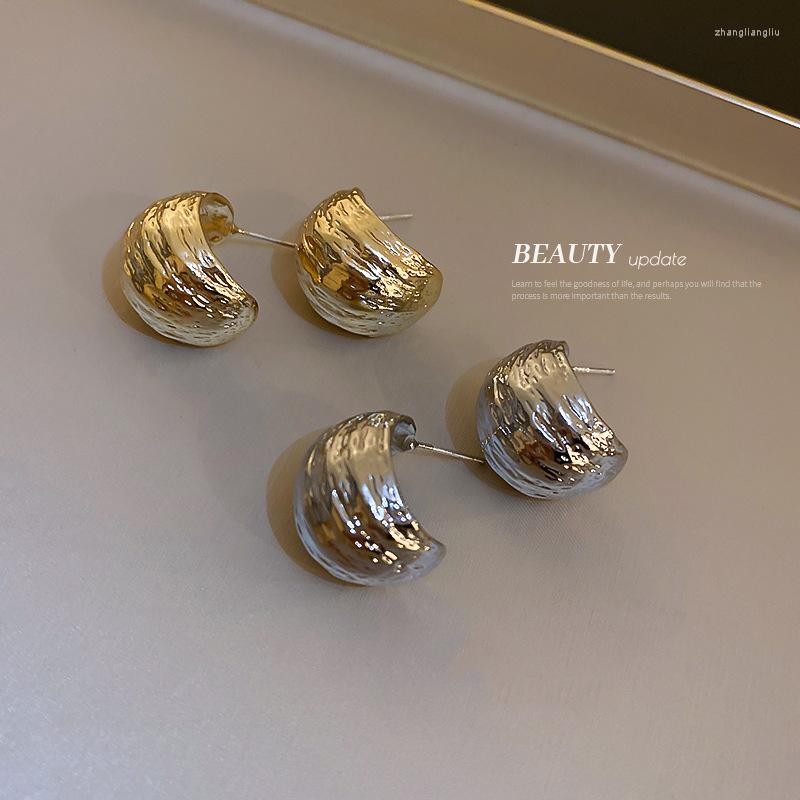 

Hoop Earrings 5pair/S925 Silver Needle Geometric C-shaped Brushed Metal Design Premium Stud Fashion Commuter Earring Gift For Women