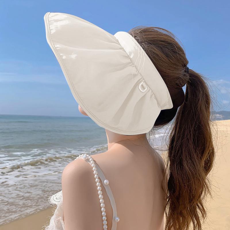 

Wide Brim Hats Empty Top Women's Straw Summer Sun For Women Lady Beach Foldable Sunscreen Flat Gorras, Black