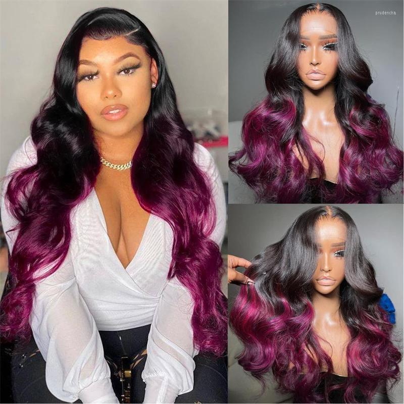 

4x4 Body Wave Lace Closure Human Hair Wigs 180% Density Ombre Color 1b/Burgundy Glueless Brazilian Wig, Picture shown
