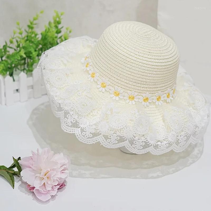 

Hats 2023 Baby Girls Lace Sun Hat For Kids Summer Princess Empty Top Caps Children's Super Large Brim Bucket, Beige